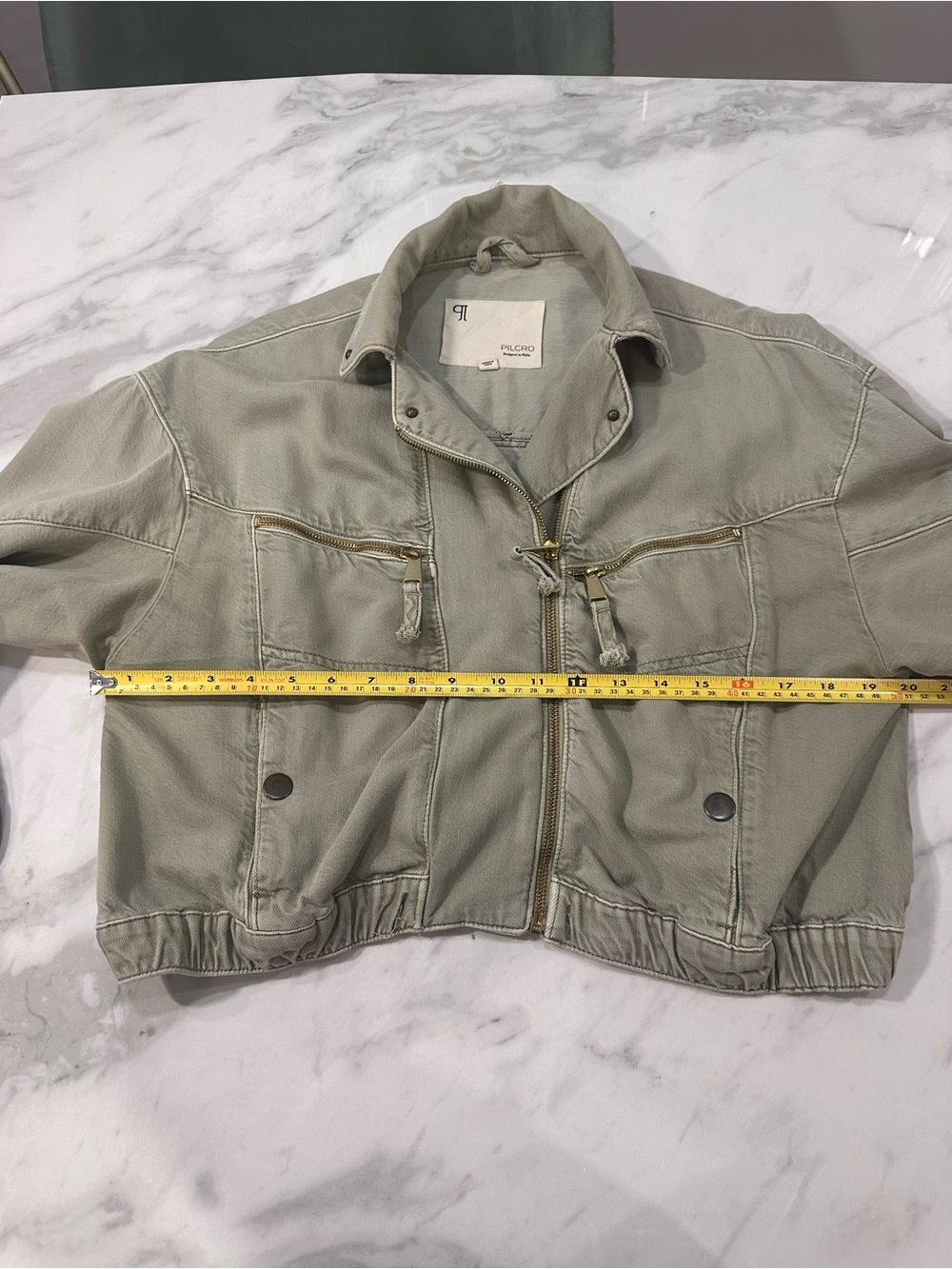 PILCRO ANTHROPOLOGIE Tidal Moto Utility Jacket Cropped Sage Green Tan Sz Medium - Picture 13 of 16